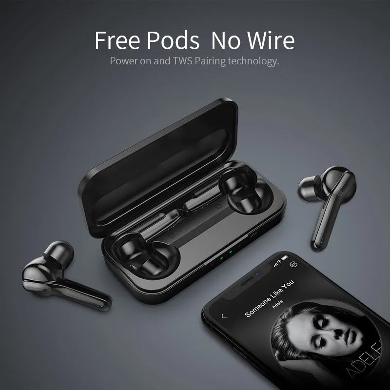Black and white true wireless stereo earbuds with Bluetooth 5.0 technology