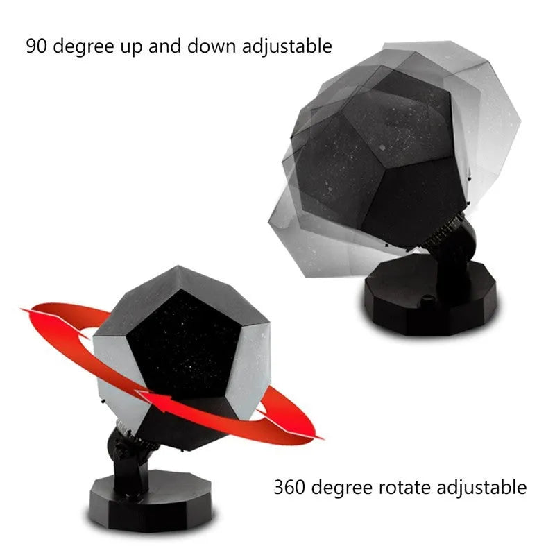 LED star projector night light showing constellation projection on bedroom ceiling with remote control
