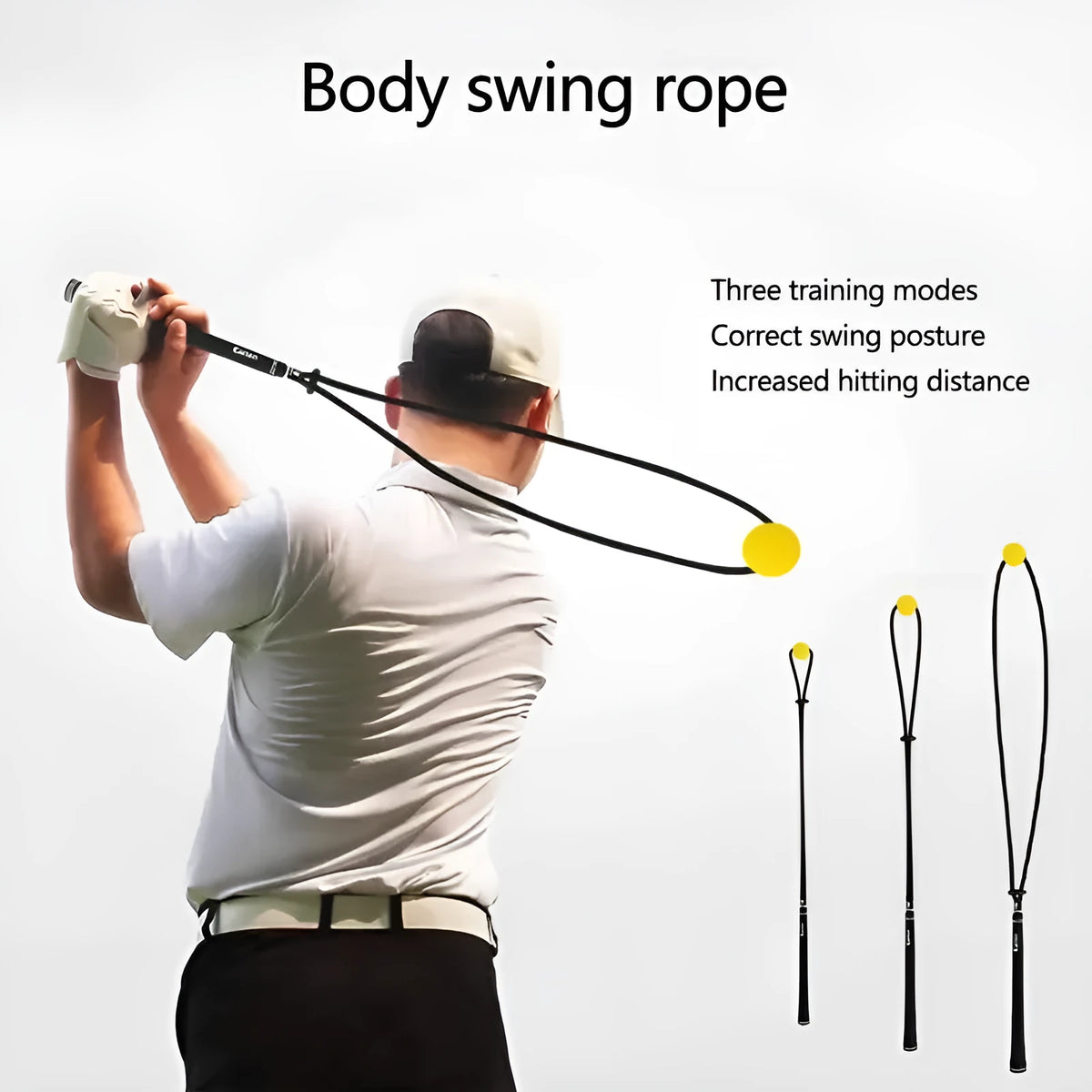 Black golf swing training rope with silicone elastic string for swing correction practice