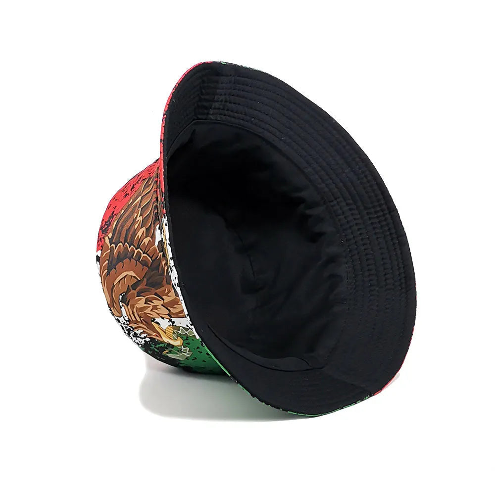Eagle pattern retro bucket hat in polyester with dome crown for sun protection