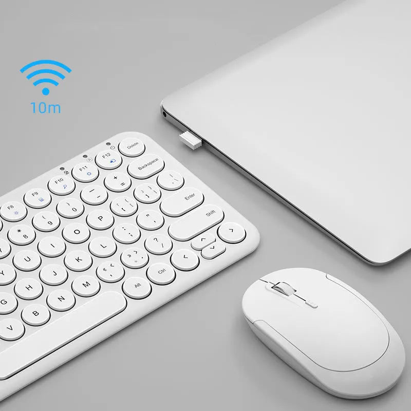 Mute ultra-thin wireless keyboard and optical mouse set in white, black or pink colour options