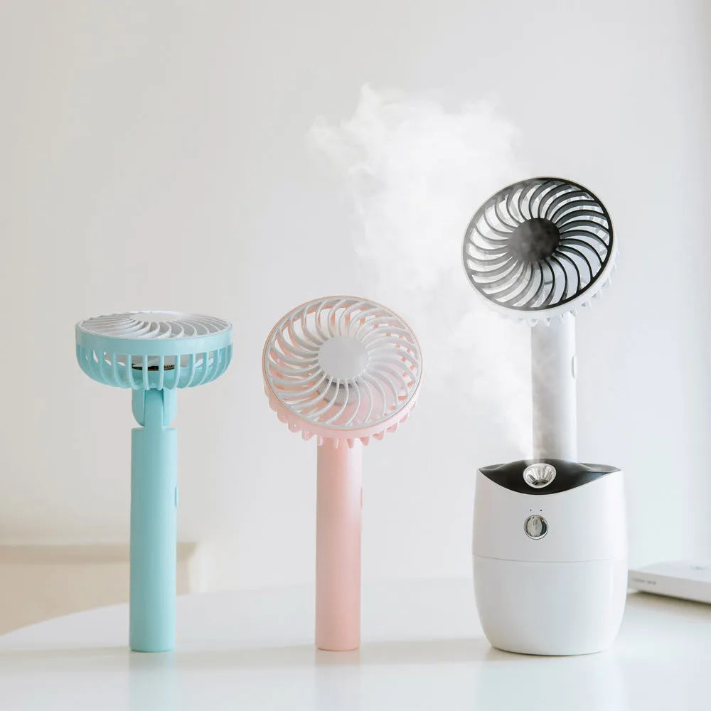 USB mini humidifier fan in blue, 2000mAh, 300ml tank, three speed settings, portable design