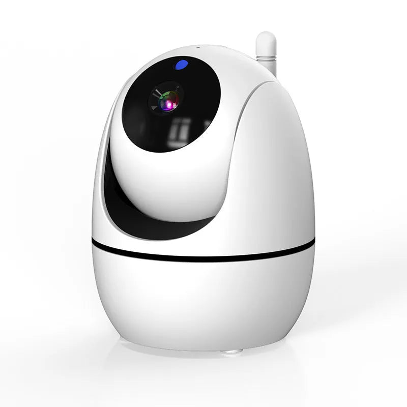 White baby monitor with 5-inch HD screen showing baby monitoring display