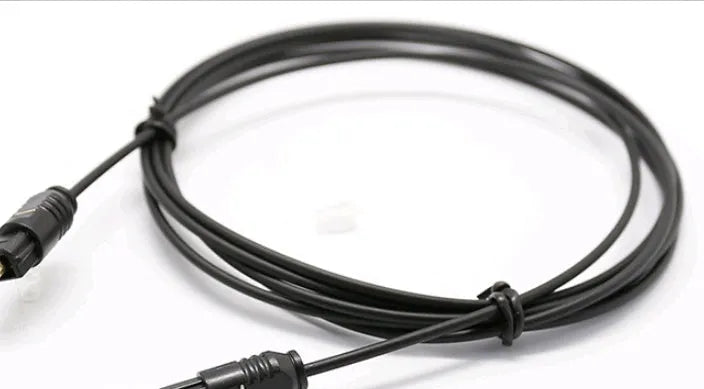 OD2.2 digital audio optical fibre cable with TOSLINK connectors on a white background.