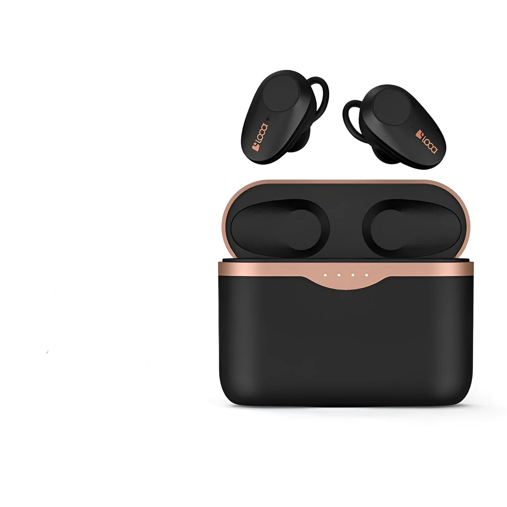 Black wireless bluetooth headset with charging stand featuring ANC and type-C wireless charging capabilities