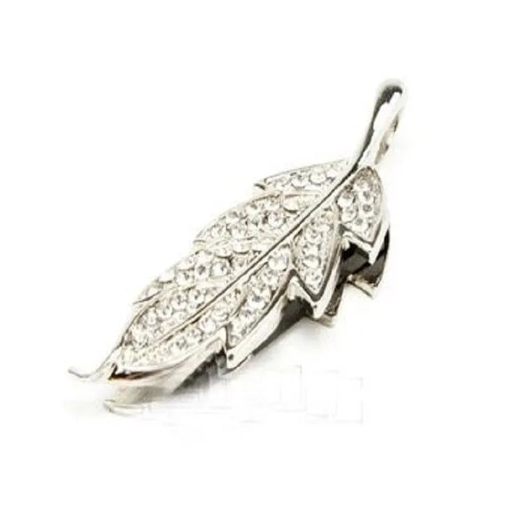 Silver metal maple leaf crystal jewellery USB flash drive showing detailed design