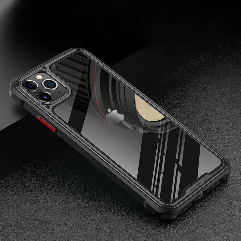 Transparent mobile phone case for Apple iPhone11 showing PU TPU construction with colour options