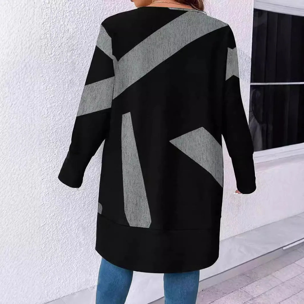 Black loose fit women's cardigan coat with button front in Japanese Korean casual style