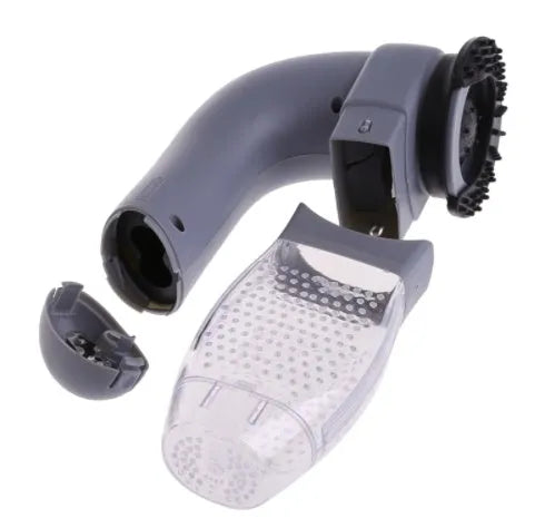 Grey portable electric pet hair vacuum cleaner with soft rubber grooming head