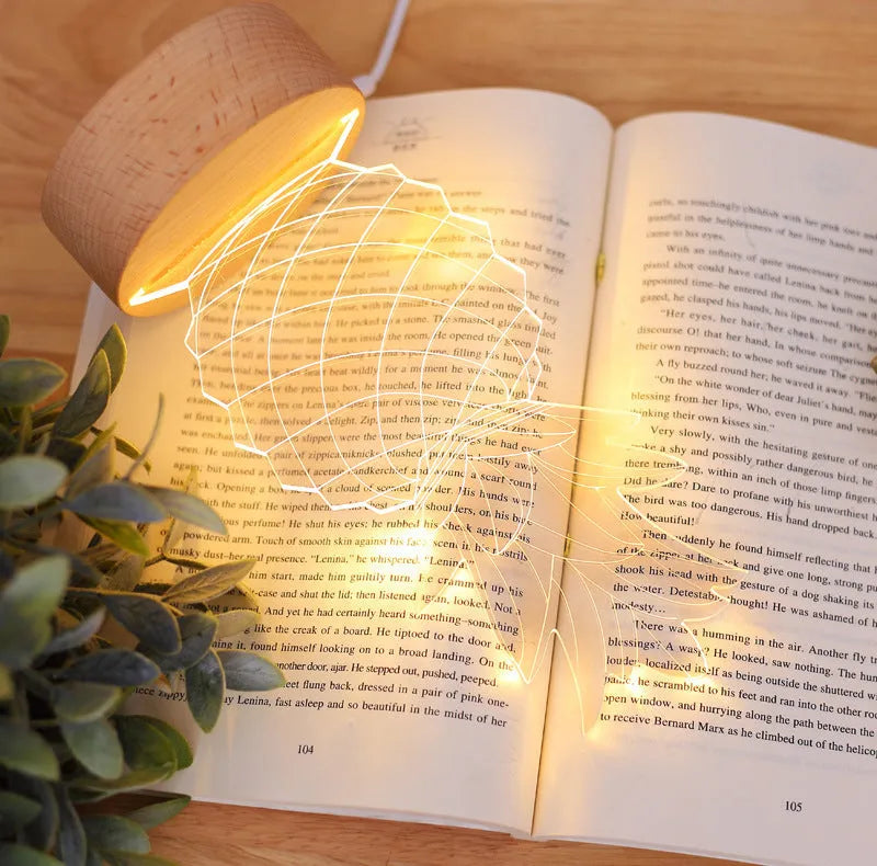 Wood and acrylic pineapple-shaped bedside table lamp with a dimmer switch and USB cable.