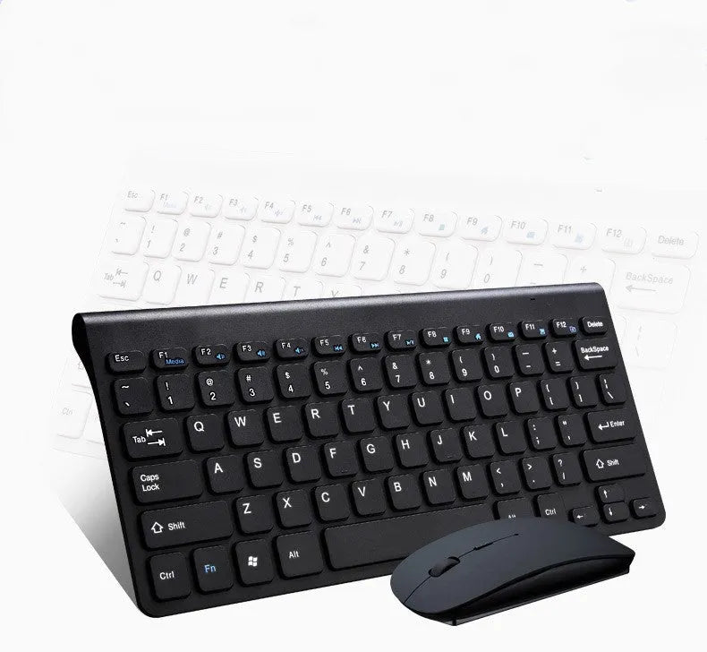 Black and white wireless keyboard and mouse set with 4G connectivity and 10-metre range
