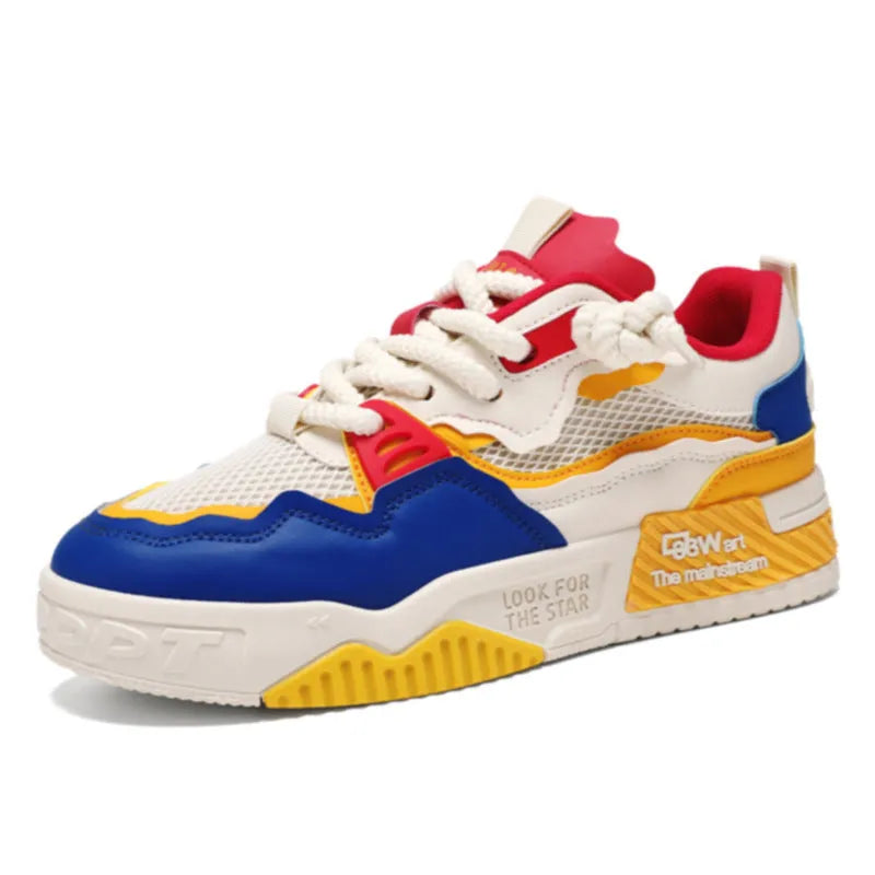 Men's colour-matched board shoes with low-top silhouette and rubber soles in beige, white and yellow, or white and black options