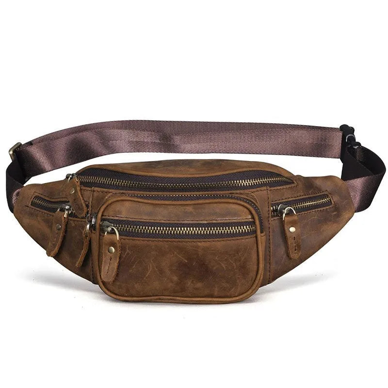 Retro leather shoulder messenger bag in dark crazy horse blue stroke showing large capacity and single strap design