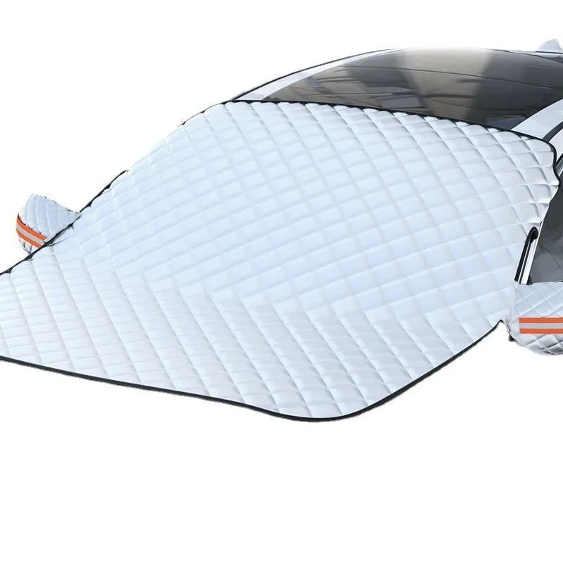 Winter car windshield cover for SUVs with aluminium foil construction and five magnets