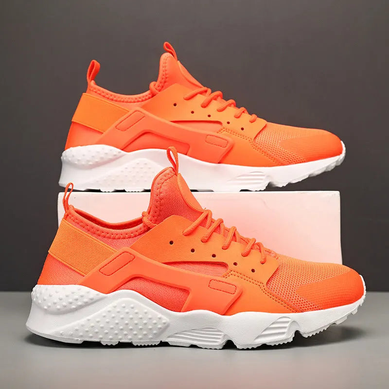 Men's low top casual shoes with mesh upper, cross shoulder straps, and round toe in fluorescent colour options