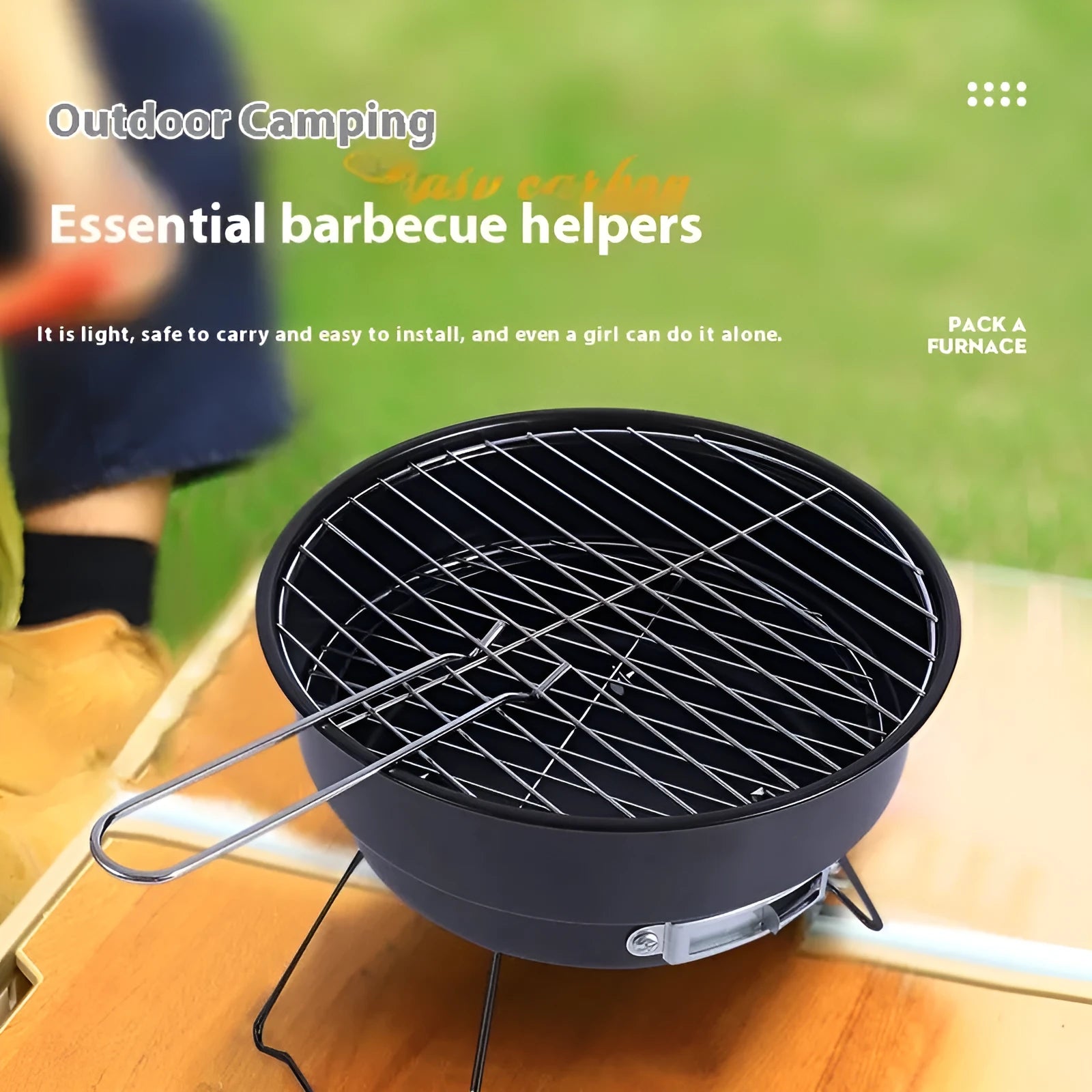 Small folding round ice stove grill set for 1-2 people with mesh and packaging.