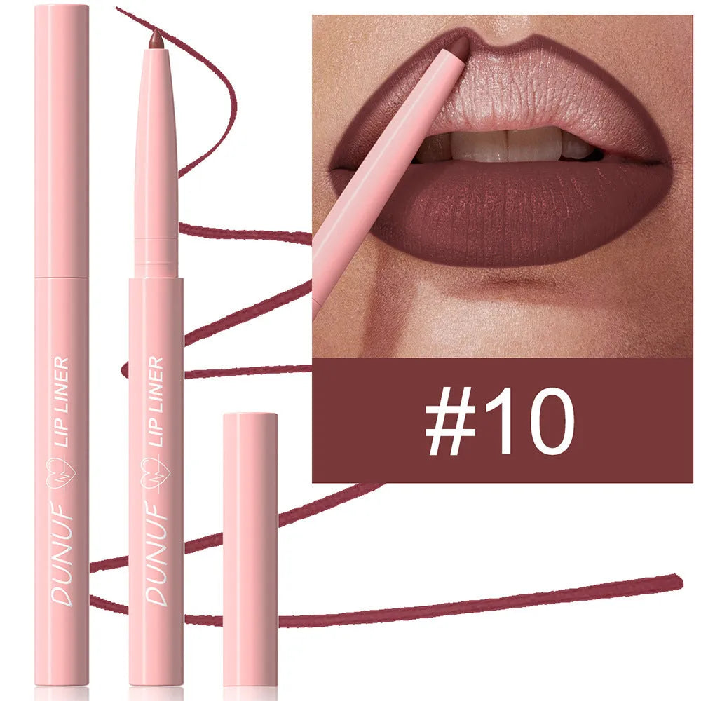 12 Colour Velvet Matte Lip Liner Pencils in assorted shades on a white background.