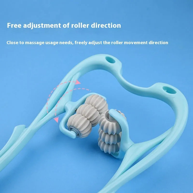 Blue six-wheel portable massager for neck shoulder and waist muscle relief