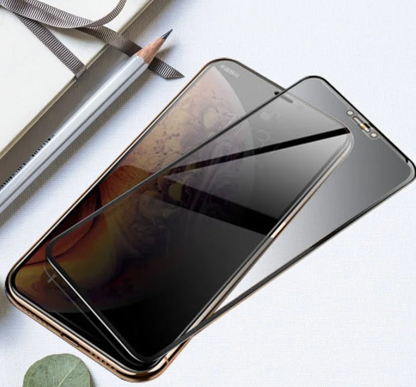 Samsung Galaxy tempered glass screen protector showing full coverage and anti-seeking alignment features