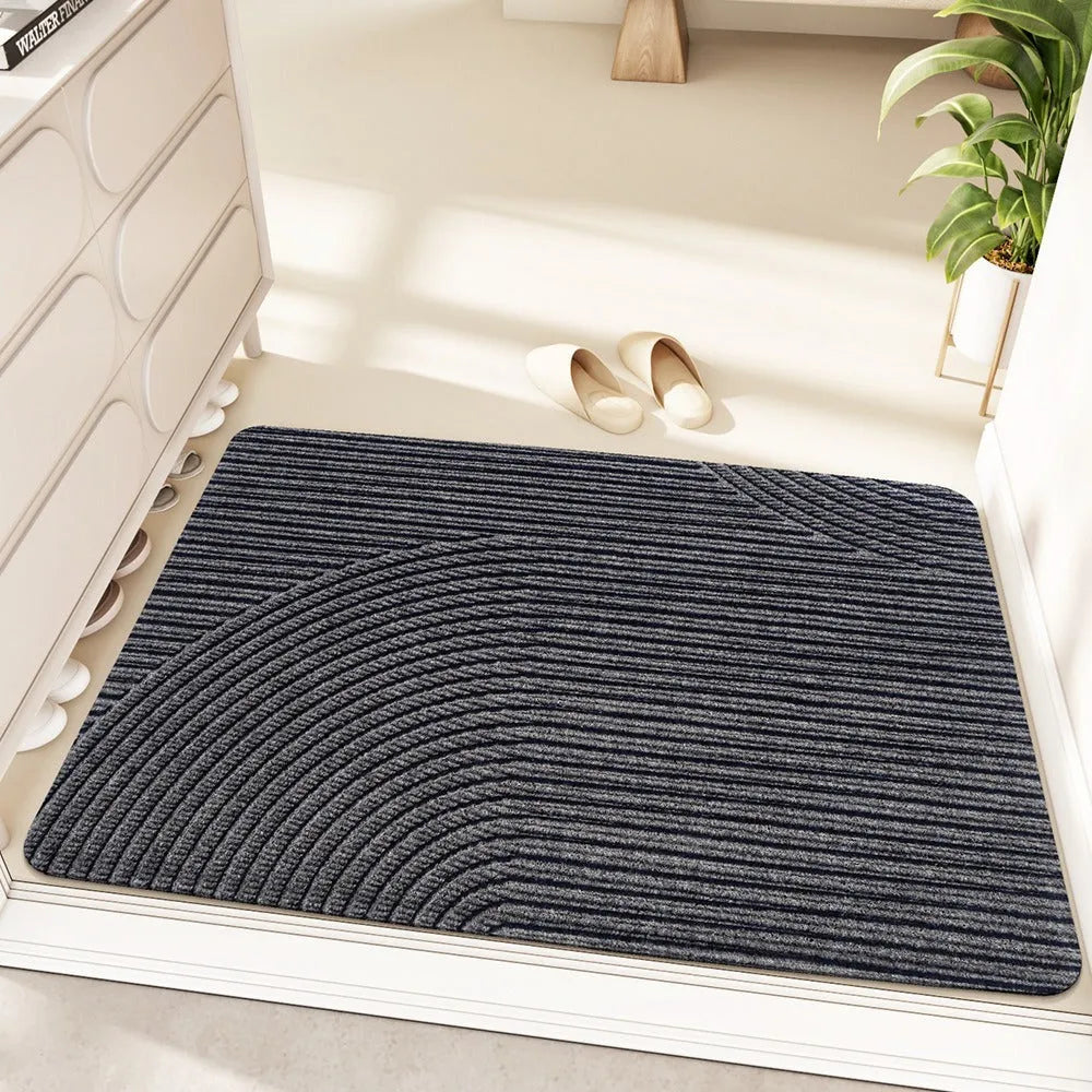 Cartoon anime pattern diatom oil floor mat with wire ring edge in alien shape available in green grey blue and khaki