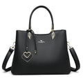 Women's black PU multi-layer shoulder messenger bag with sewn thread detailing
