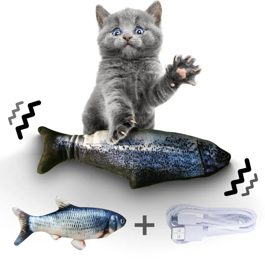 30cm electronic jumping fish cat toy with USB charging cable in multicolour PP plastic