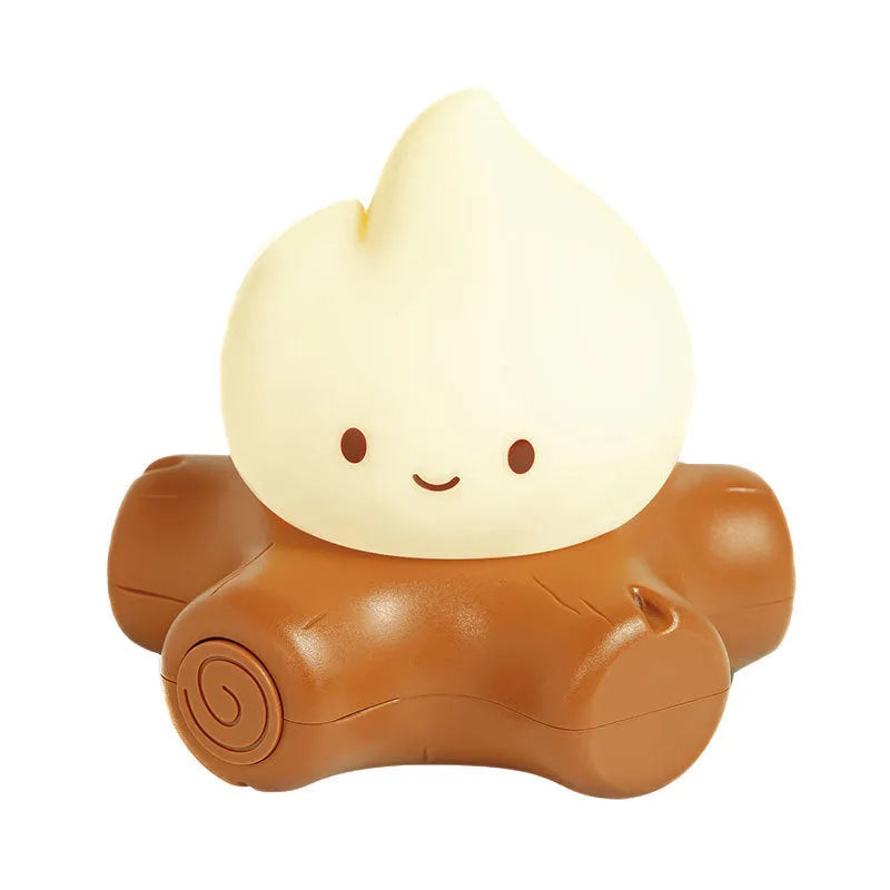 Small silicone fire pile night lamp with cartoon design showing yellow illumination
