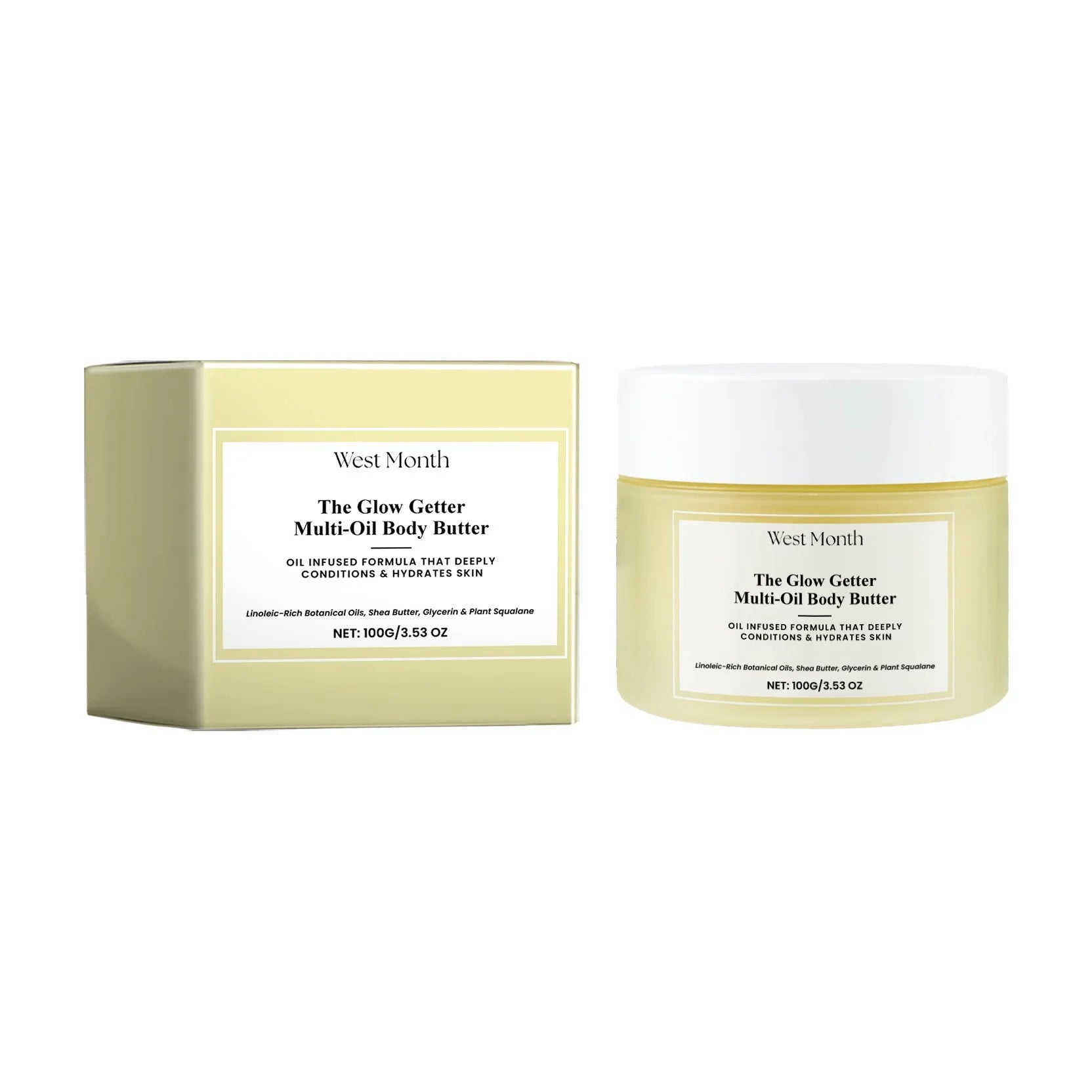 Body care kit with 100g moisturising cream jar and 100ml skincare oil bottle