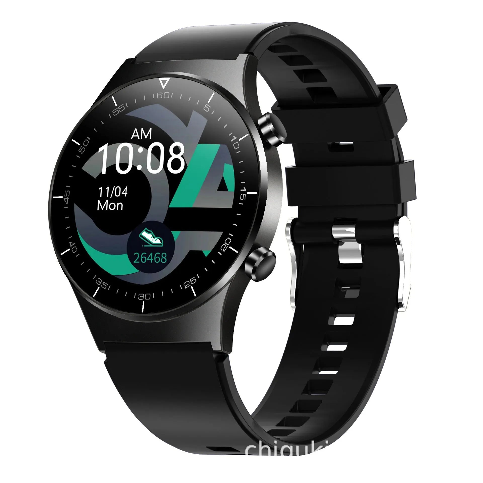 Black TPU smart watch with 1.28 inch touchscreen showing health monitoring interface