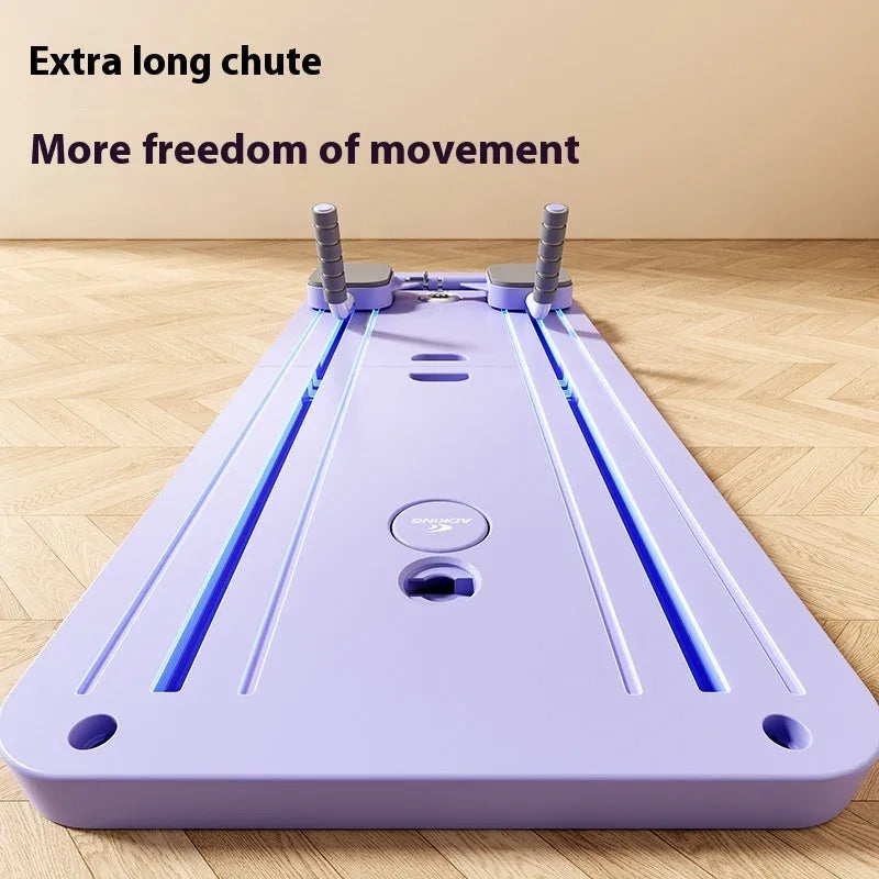 Standard purple PP plastic multi-functional fitness board with abdominal wheel, 106 cm long.