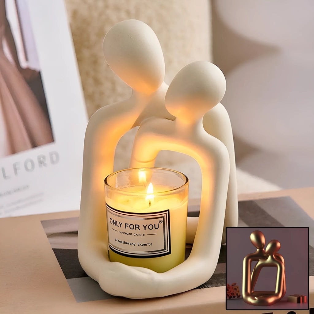Modern resin couple sculpture in milky white or gold finish for bookshelf and desk decor