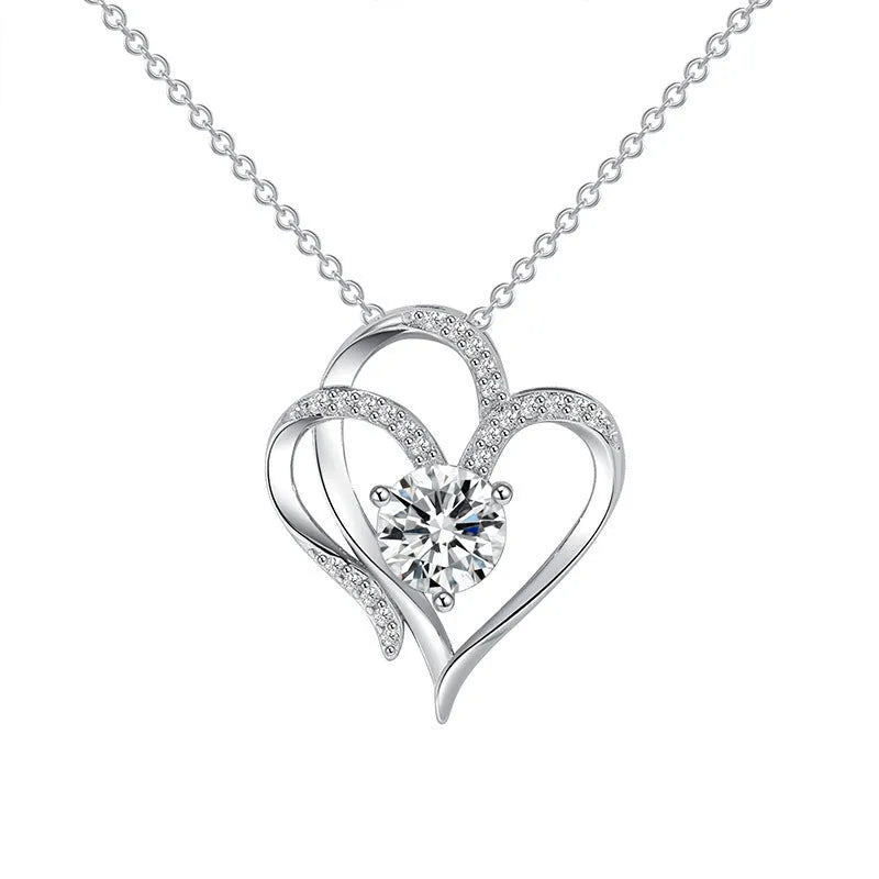 Women's 925 sterling silver heart pendant necklace with diamond treatment in rose gold, white gold, or yellow gold finish
