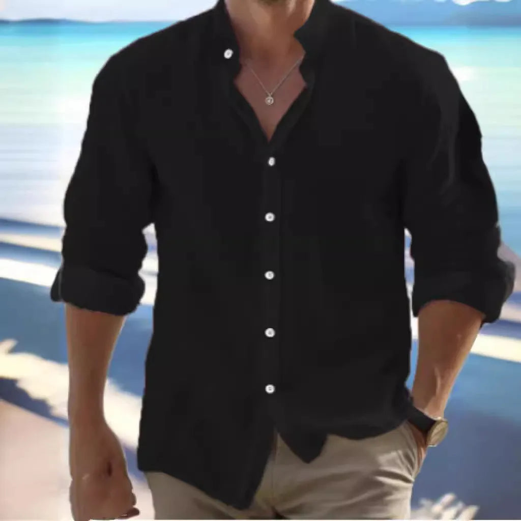 Men's long-staple cotton button summer shirt with pullover collar in various colours.