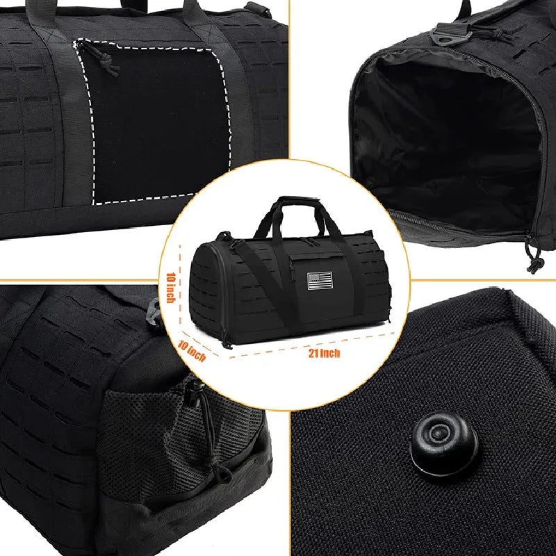 Men's khaki Oxford cloth sports handbag with air pillow shoulder strap, 56x26x25cm dimensions