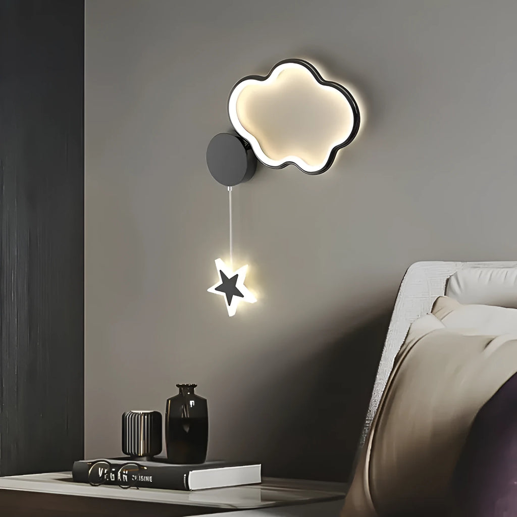 Five-pointed star bedside wall lamp for children's room in celestial cloud, moon, and star designs