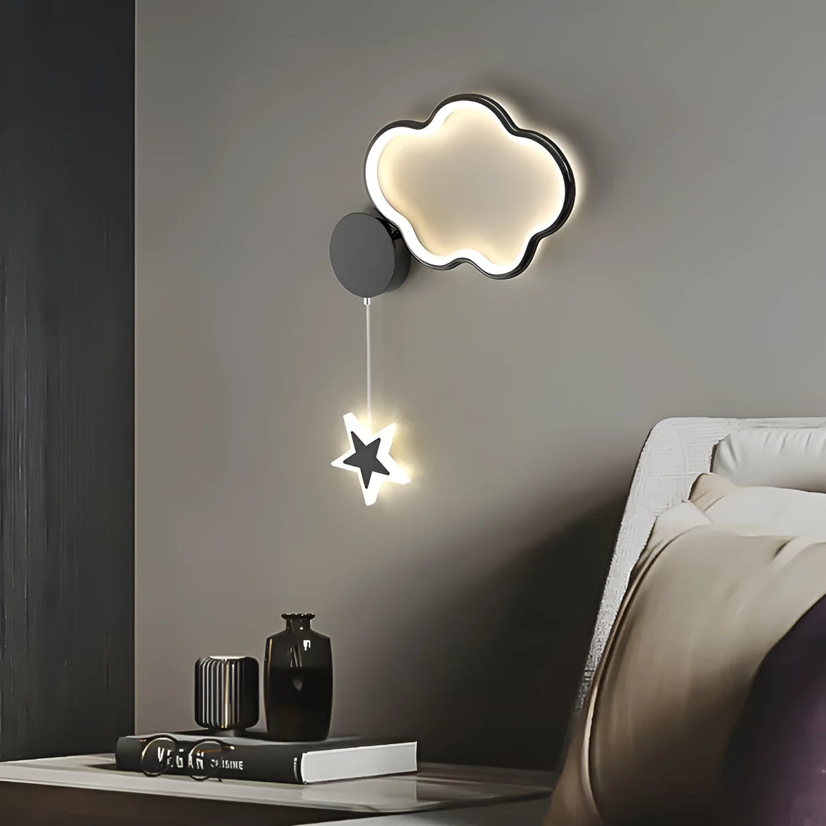 Five-pointed star bedside wall lamp for children's room in celestial cloud, moon, and star designs