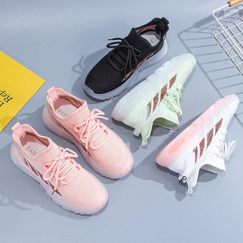 Women's high-top cowhide sports casual shoes with round toe and flat heel in four colour options