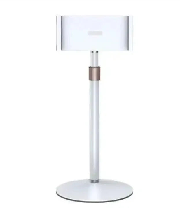 Metal tablet computer bracket with telescopic arm extended, holding an 11-inch tablet