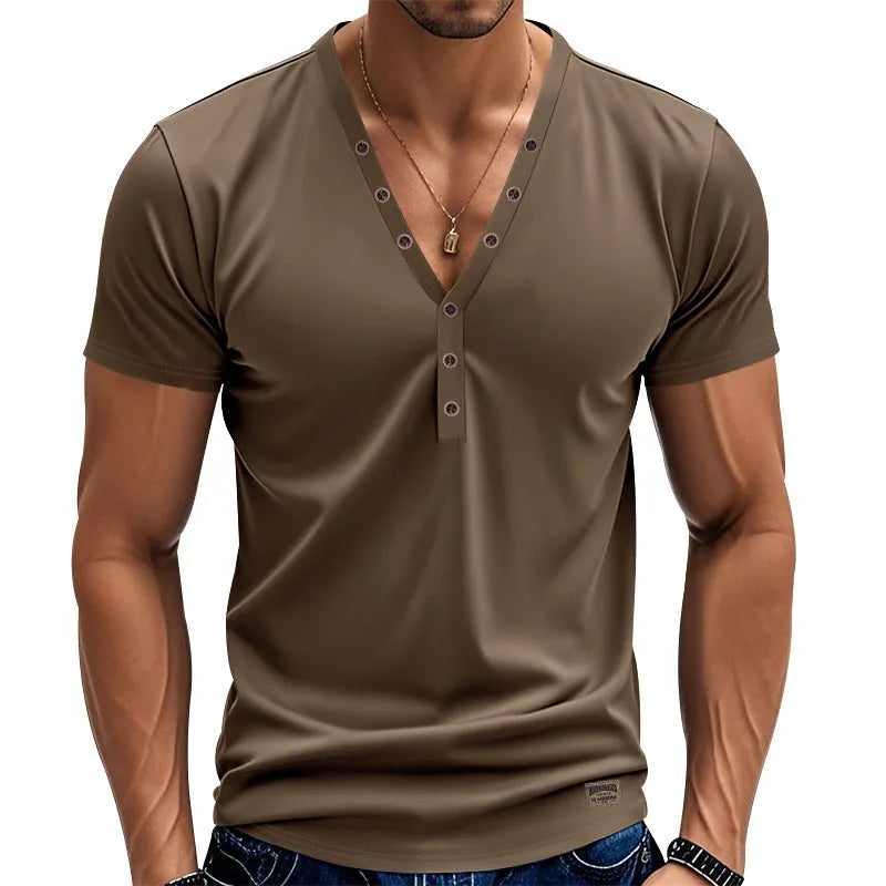 Men's loose V-neck pullover in chemical fibre blend fabric for sports wear