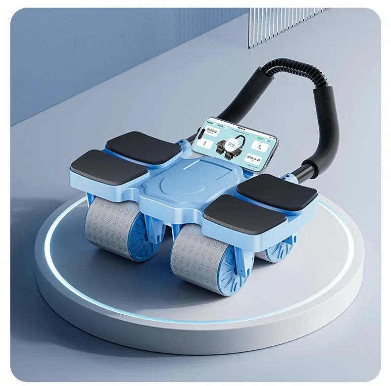 Automatic rebound abdominal wheel with four wheels in black colour on floor