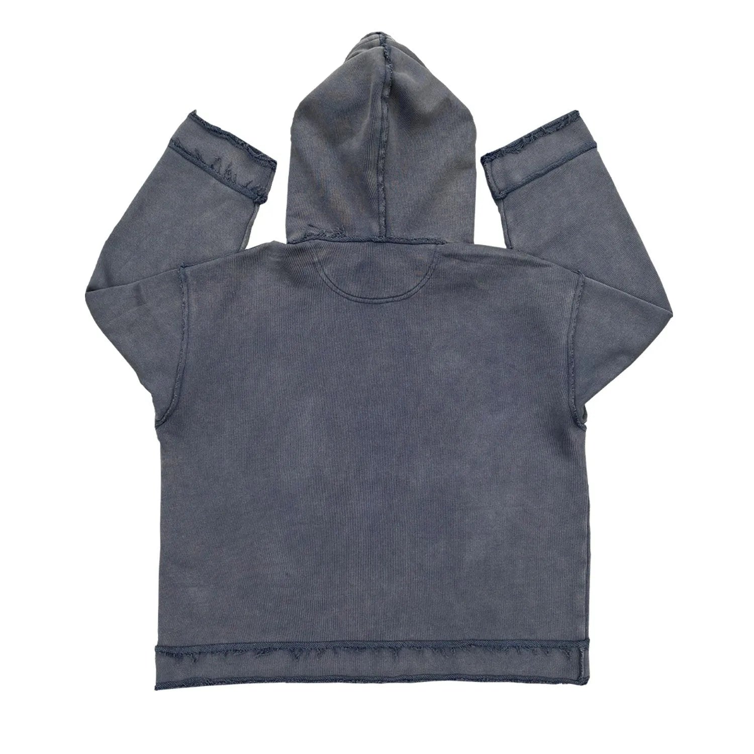Man wearing a dark blue full zip hoodie sweater.