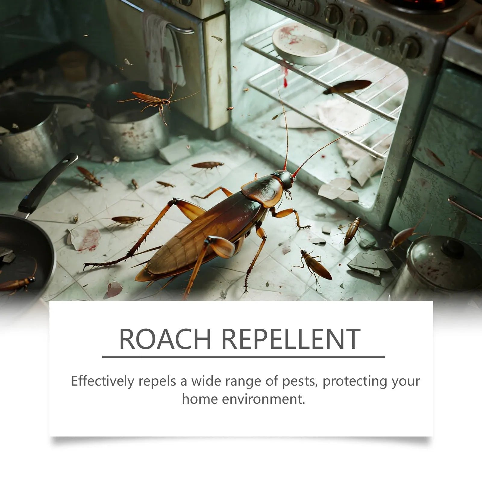 Pack of eight cockroach bait formula stickers and glue pads for indoor kitchen pest control.