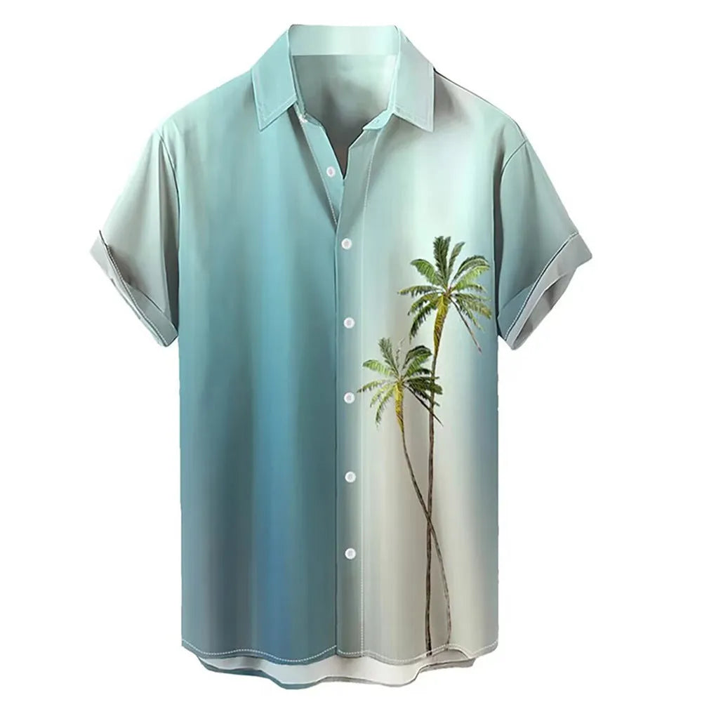 Men's short-sleeved Hawaiian shirt with 3D printed colour pattern, cardigan style.