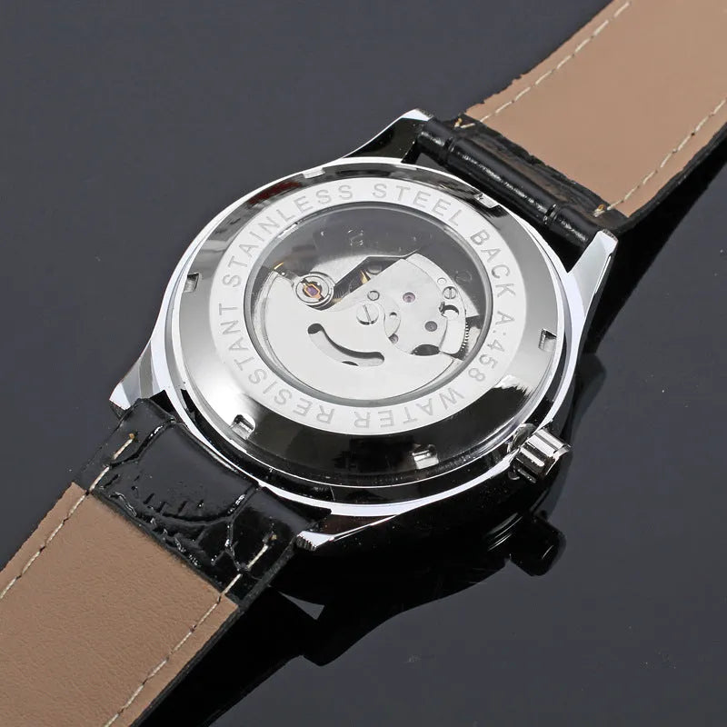 Automatic mechanical watch with calendar, 41.5mm alloy case, ordinary glass mirror, genuine leather strap, white or black belt or black steel belt