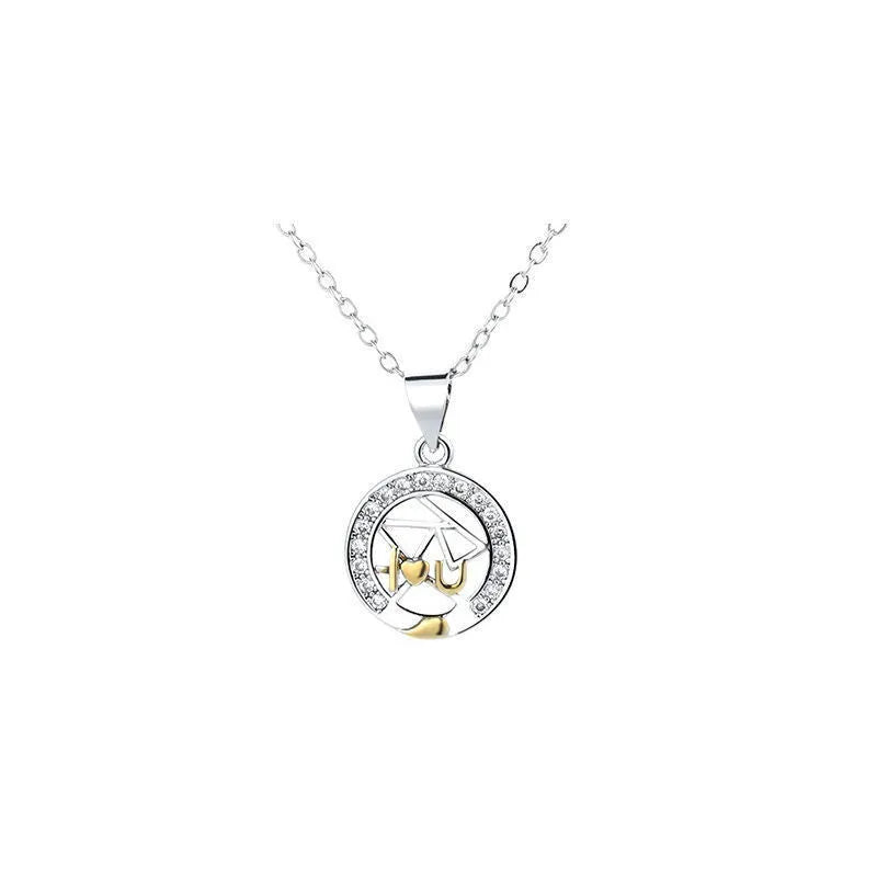 Sun Moon Tooth Couple Necklace showing electroplated copper pendant with cross chain