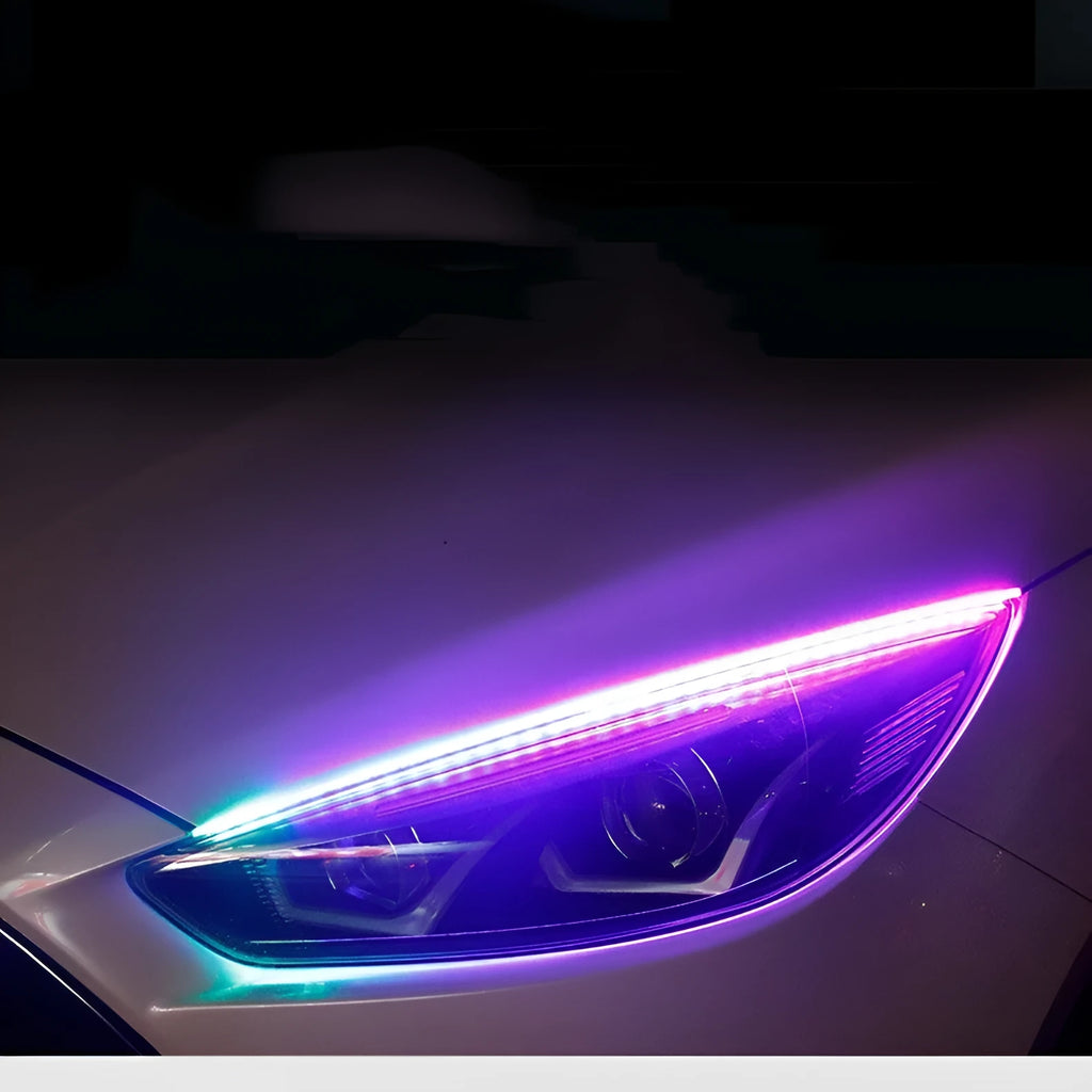 RGB colour LED daytime running lights with remote control in three length options for vehicles