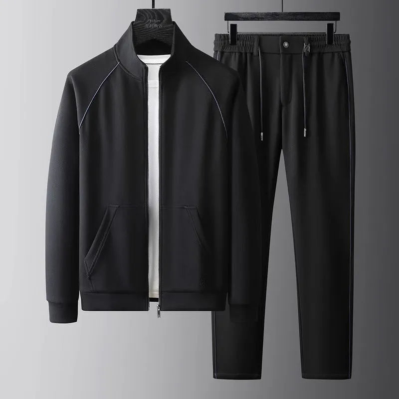 Men's slim fit stand collar casual sports suit in matching jacket and trousers