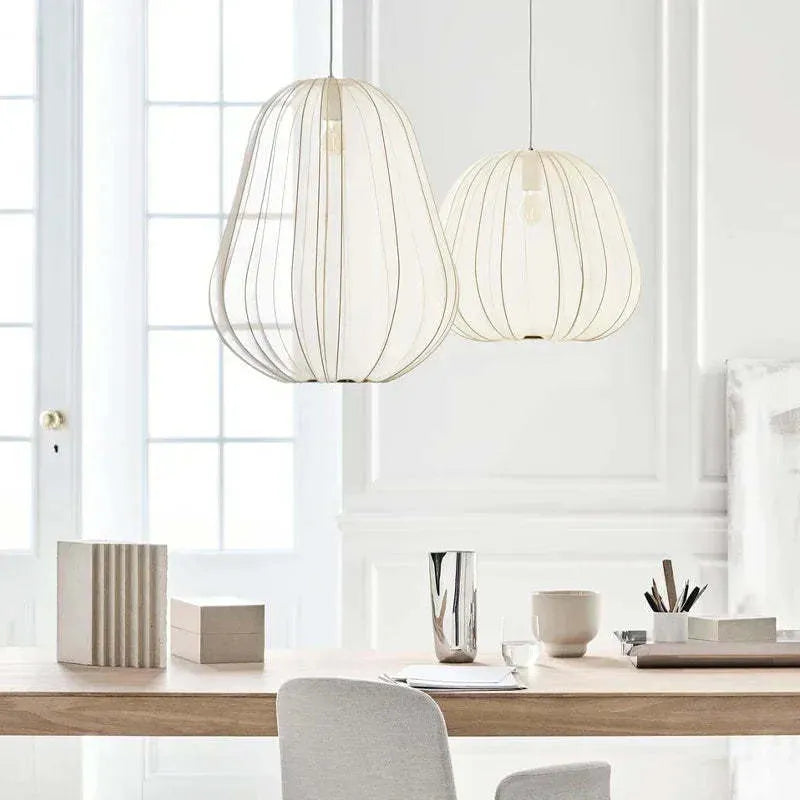 Japanese style net pumpkin ceiling lamp with iron construction and LED lighting in white finish