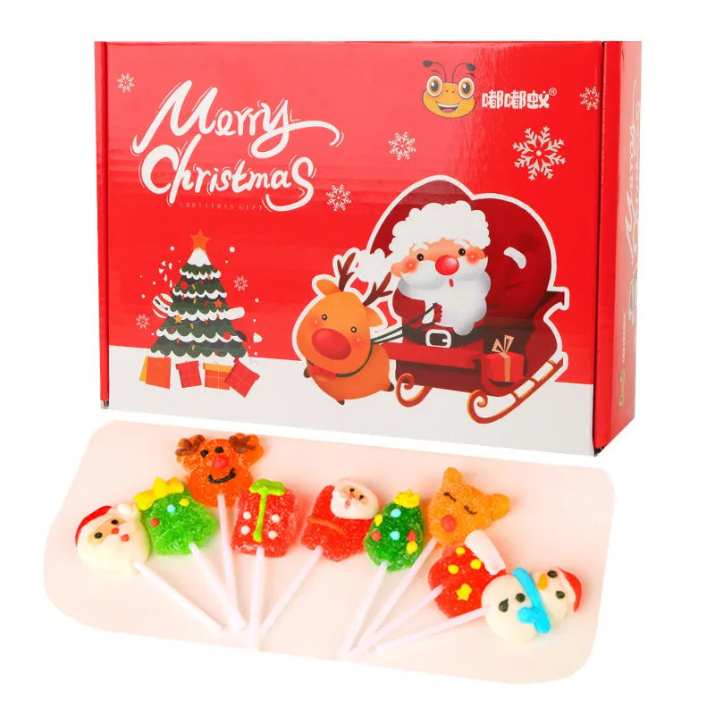 Christmas soft lollipop gift box with 18 or 30 stick candy pieces for festive sharing