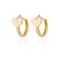 Gold colour heart stud earrings with zircon stone and clip fastening for women